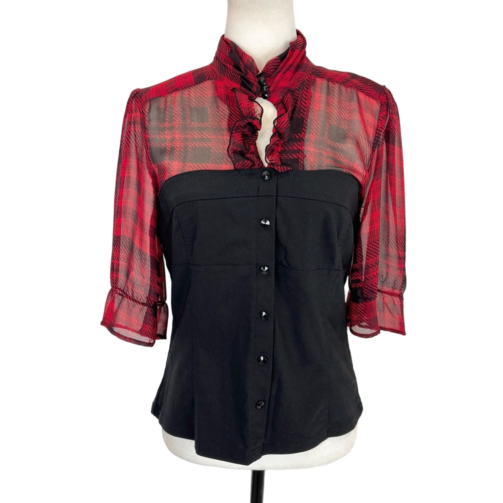 Red plaid and black bodice top